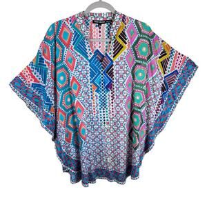 Tolani Collection Colorful Funky Fun Tunic Kimono Blouse‎ Made In India Size XS